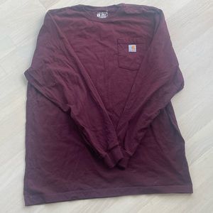 Burgundy Carhartt Loose Fit Heavyweight Long-Sleeve Pocket T-Shirt